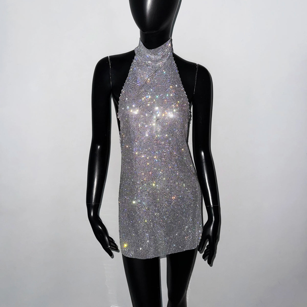 Faye Sparkling Metal Backless Mini Dress