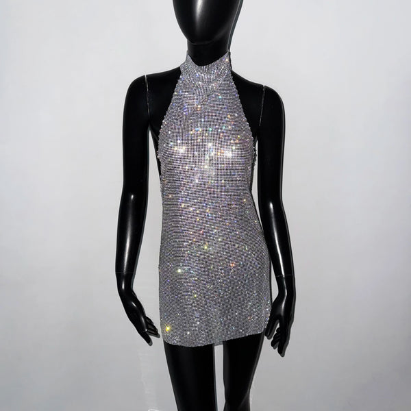 Faye Sparkling Metal Backless Mini Dress