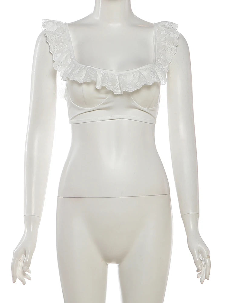 Marzena Eyelet Lace Ruffle Crop Top & Mini Skirt Two-piece