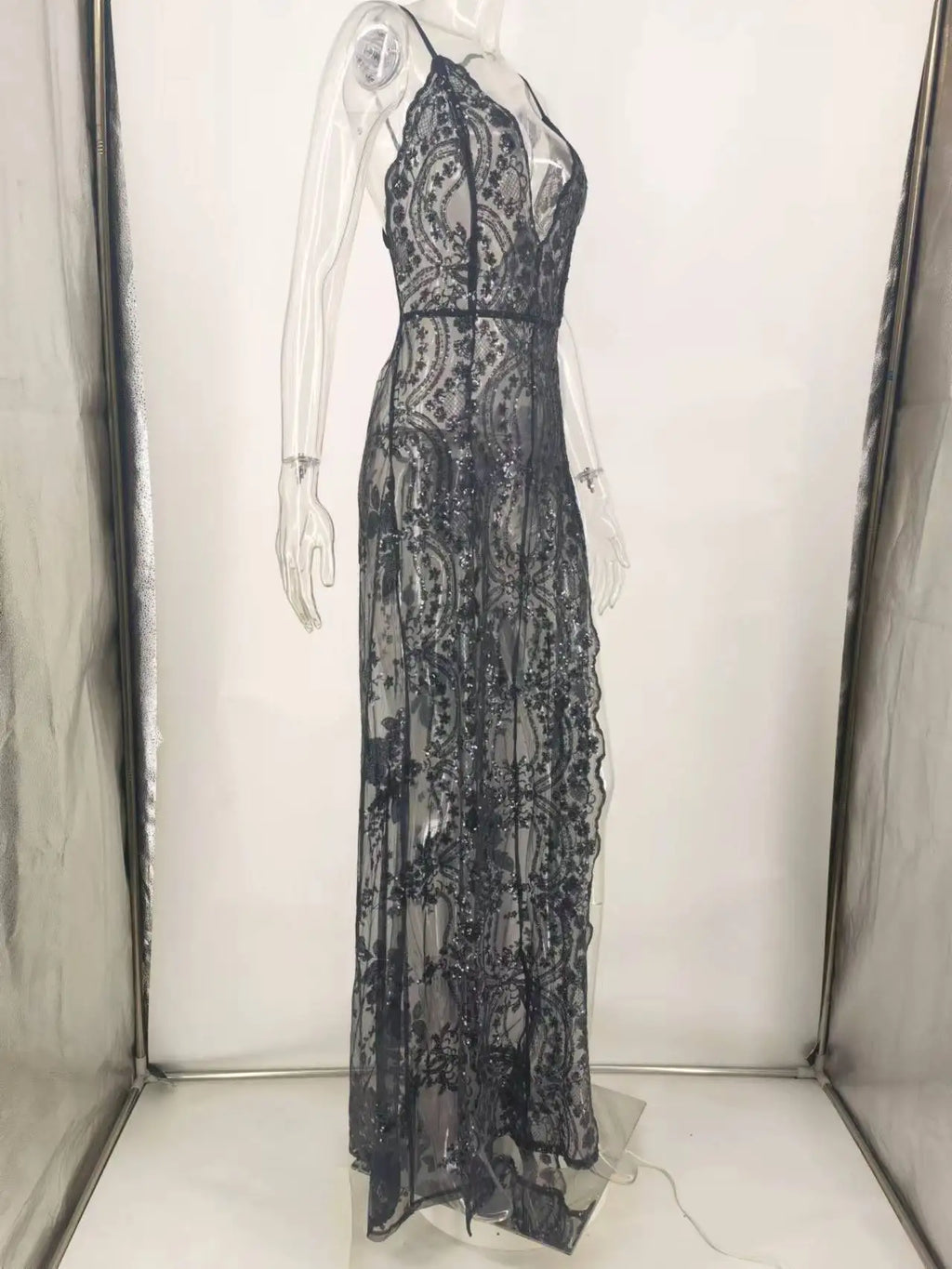 Rosamund Sequin Spaghetti-Strap Maxi Dress
