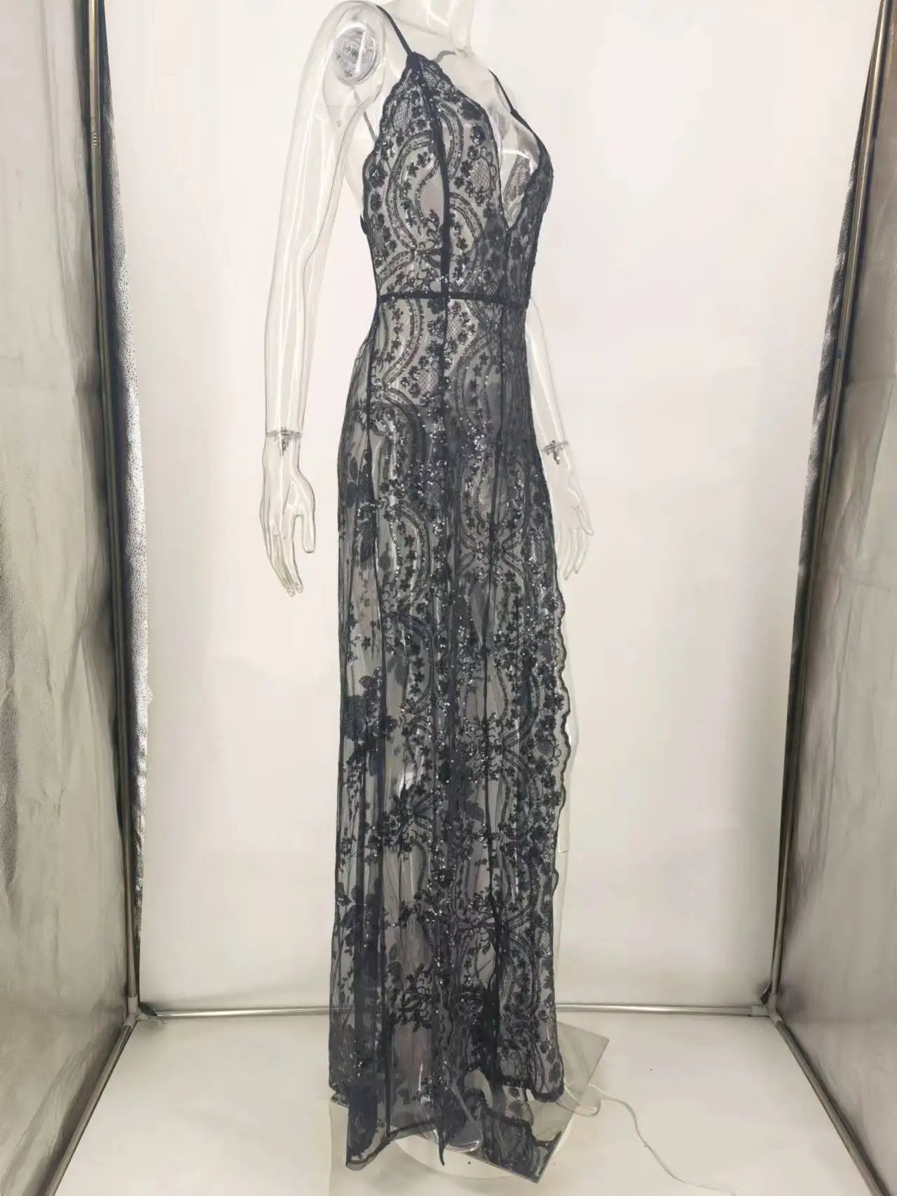 Rosamund Sequin Spaghetti-Strap Maxi Dress