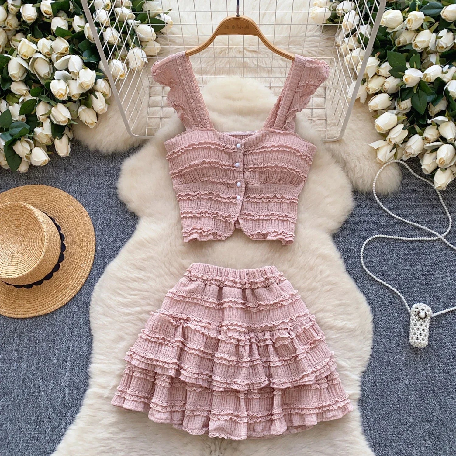 Marcelline Strapless Ruffle Top & Mini Skirt Two-piece