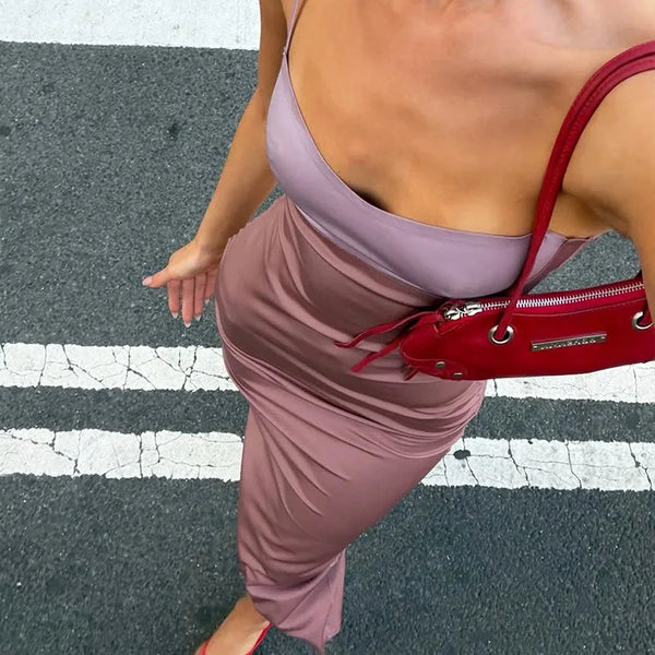 Lavendra Contrast Bust Cami Backless Bodycon Maxi Dress