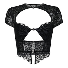 Valentina Noir Lace Illusion Cutout Top One-piece
