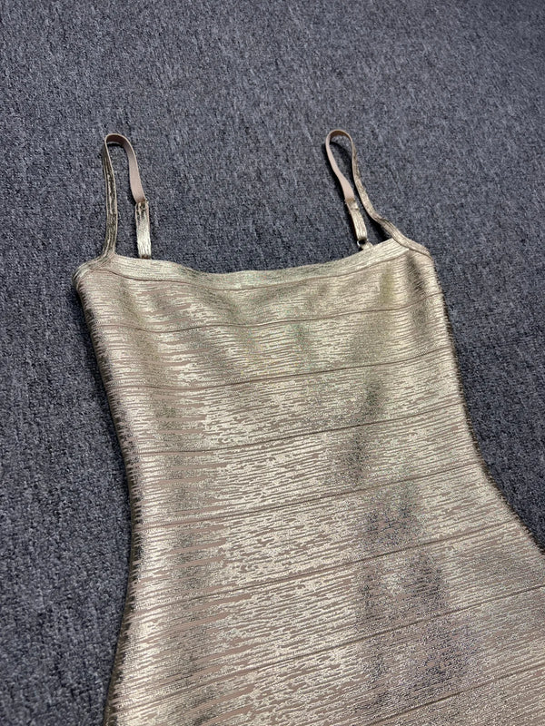 Clemence Metallic Gold Bandage Bodycon Mini Dress
