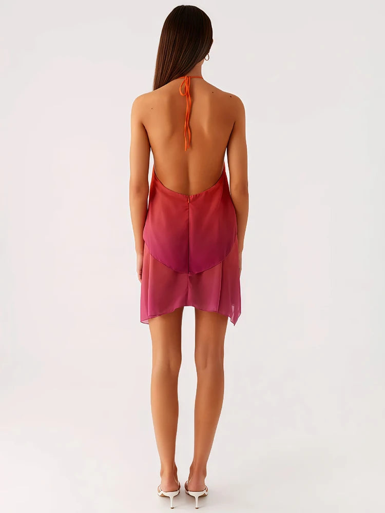 Yara Gradient Mesh Halter Mini Dress