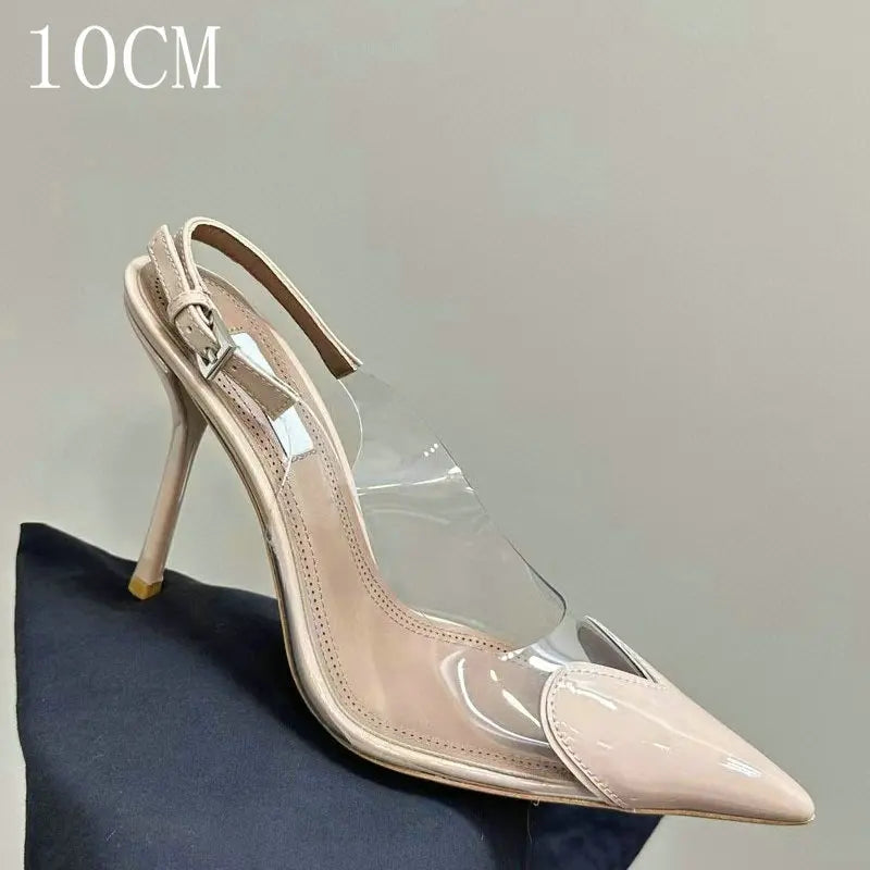 Heart-Shaped Transparent High-Heeled Sandals For Women Summer Fairy Style Pointed-Toe Low-Heeled Women'S Shoes Sexy Party Pumps