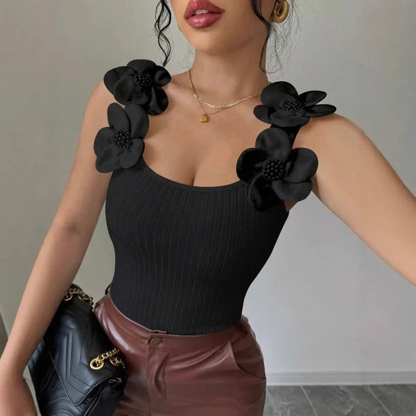 Liora Zircon Flower Knit Tank Top One-piece