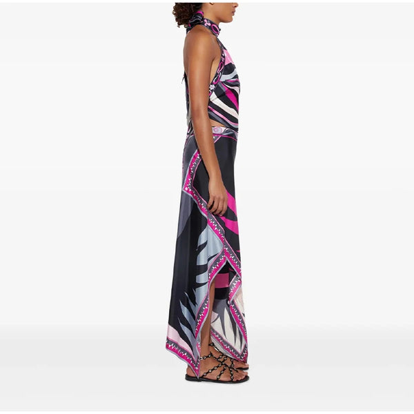 Ermengarde Print Halter Bow Backless Top & Long Skirt Set