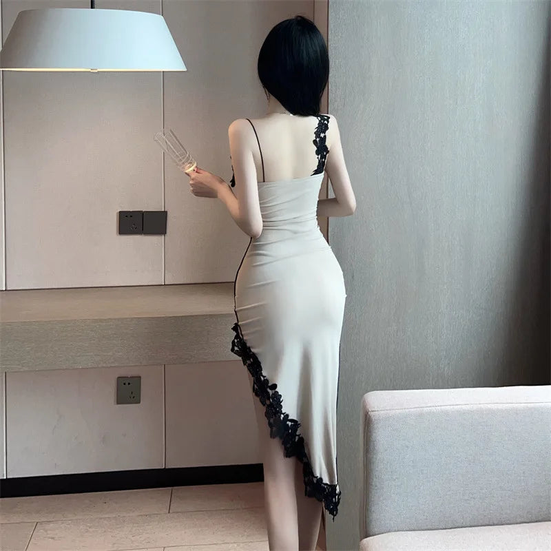 Katerina Lace Asymmetrical Bodycon Midi Dress Secondary image