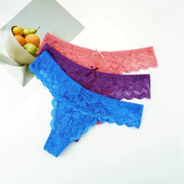 Violetta Sheer Lace G-String Panty Pack Lingerie 3-piece