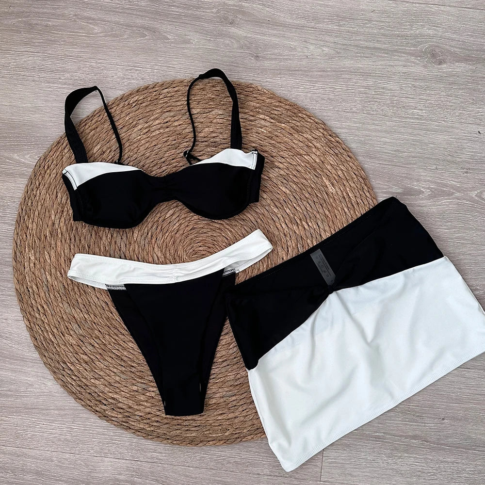Nerina Knitted Long-Sleeve Bikini Three-piece