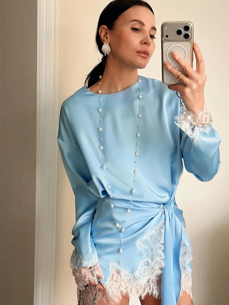 Amara Satin Lace Long-Sleeve Mini Dress Secondary image