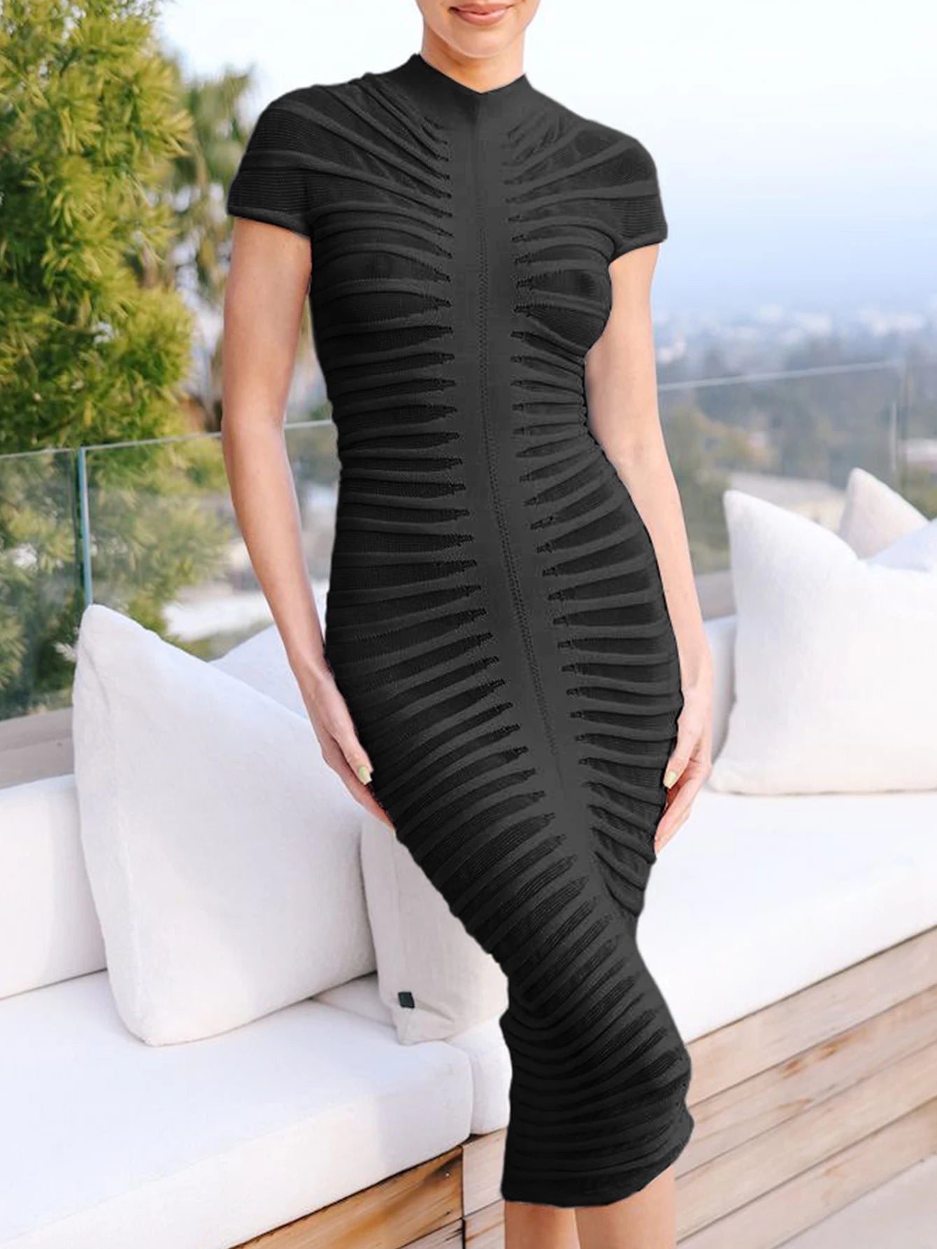 Simone Ruched Sheer Bodycon Maxi Dress