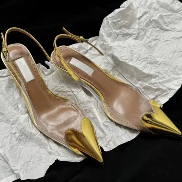 Heart-Shaped Transparent High-Heeled Sandals For Women Summer Fairy Style Pointed-Toe Low-Heeled Women'S Shoes Sexy Party Pumps