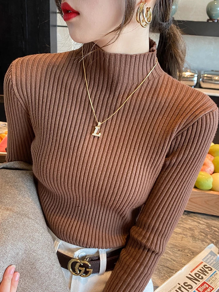Hildegard Ribbed Knit Mock-Neck Slim Sweater One-piece
