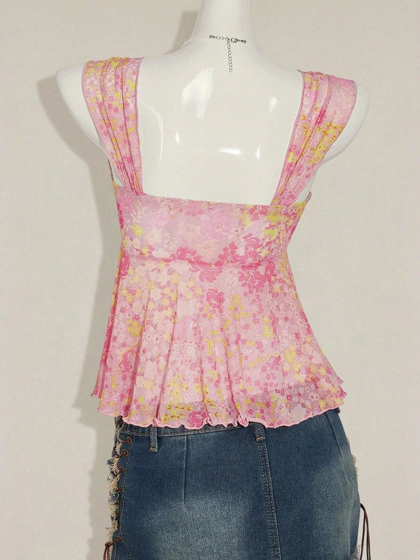 Poppy V-Neck Bow Sheer Camisole Crop Top One-piece