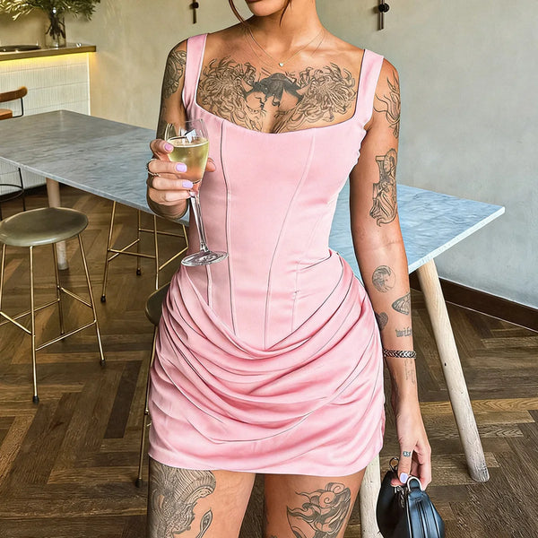 Iliana Square-Neck Backless Bodycon Mini Dress