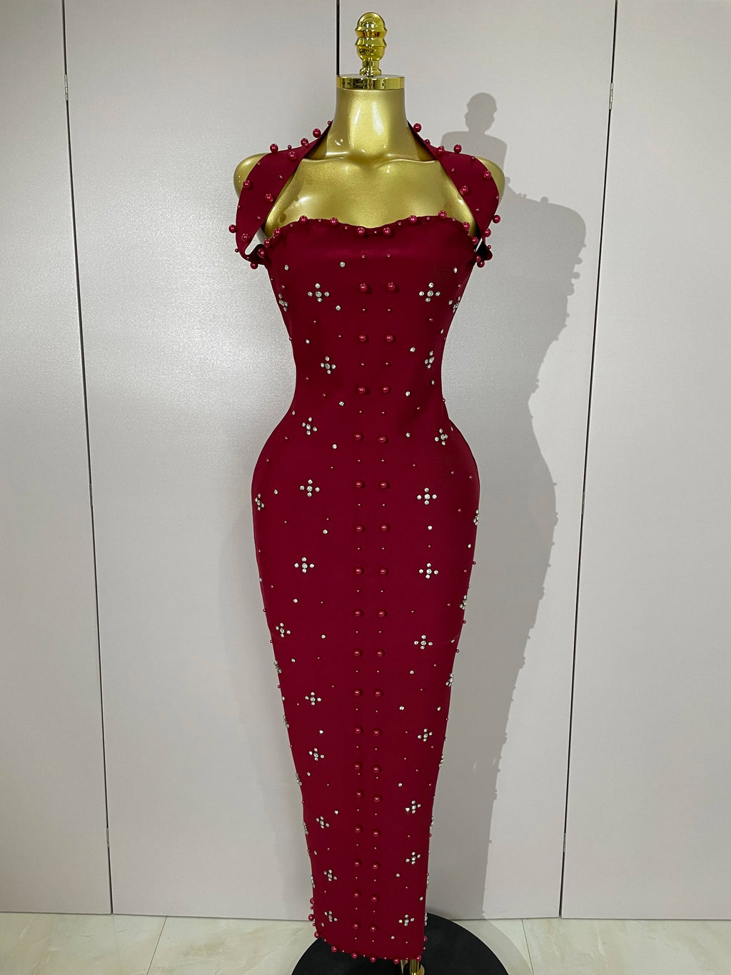 Giselle Rhinestone Pearl Bodycon Maxi Dress