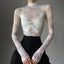 Sexy Lace Blouse Shirts Summer Women Turtleneck Long Sleeve See Through Lace Patchwork Thin Tops XXNWQ-NWMCT01609