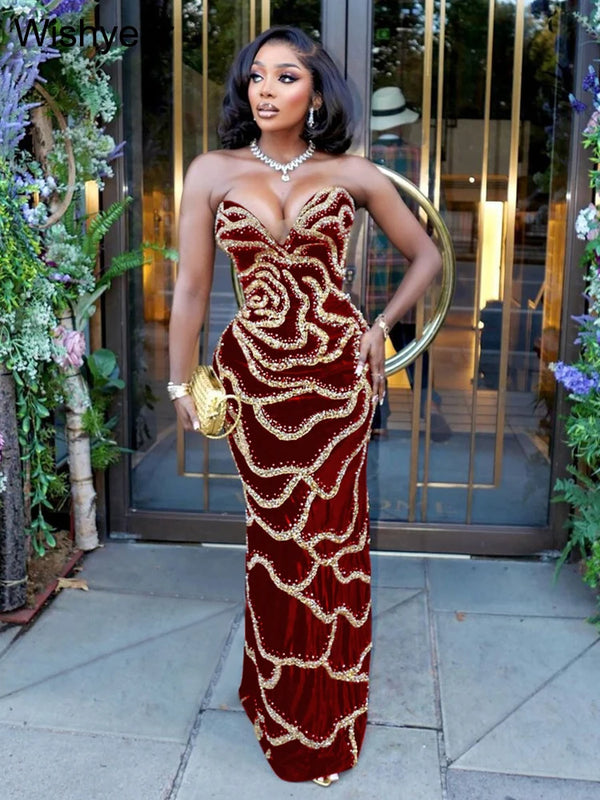 Alessia Sequin Strapless Maxi Dress