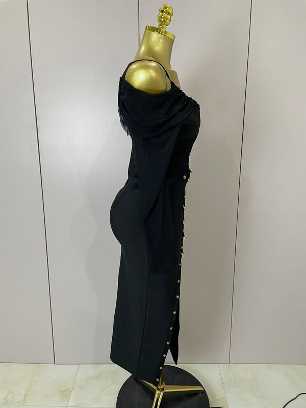 Cordelia One-Shoulder Split Bandage Midi Dress
