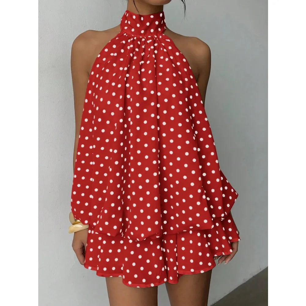 Isabella Polka Dot Halter Mini Dress