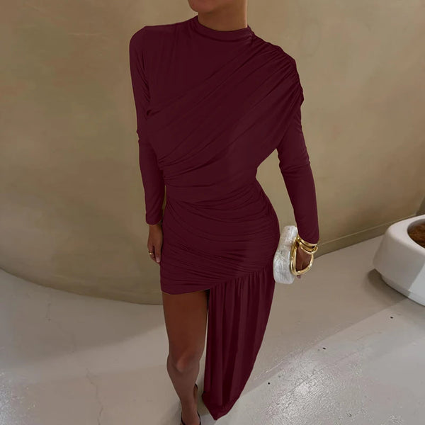 Kaia Ruched Turtleneck Long-Sleeve Mini Dress