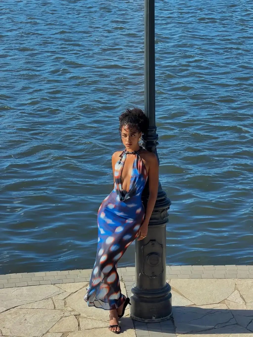 Sabrina Printed Halter Bodycon Maxi Dress