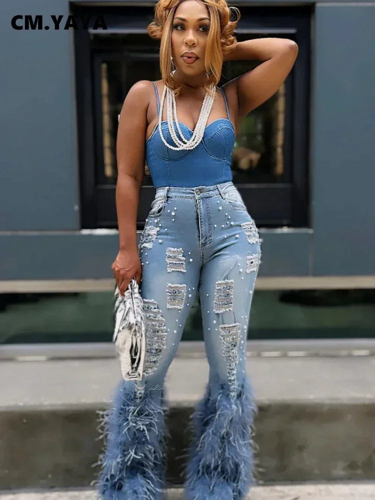 Ravenna Beaded Feather Flare Jeans One-piece Secondary image
