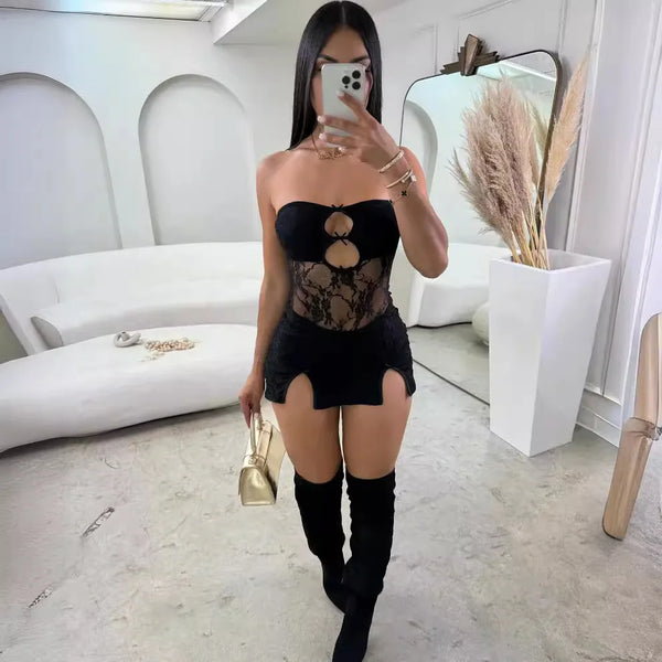 Natalia Noir Lace Cutout Mini Dress