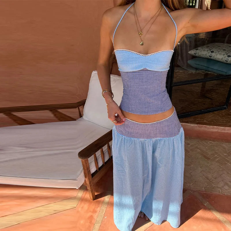 Calista Sequin-Mesh Cutout Maxi Skirt Set Two-piece