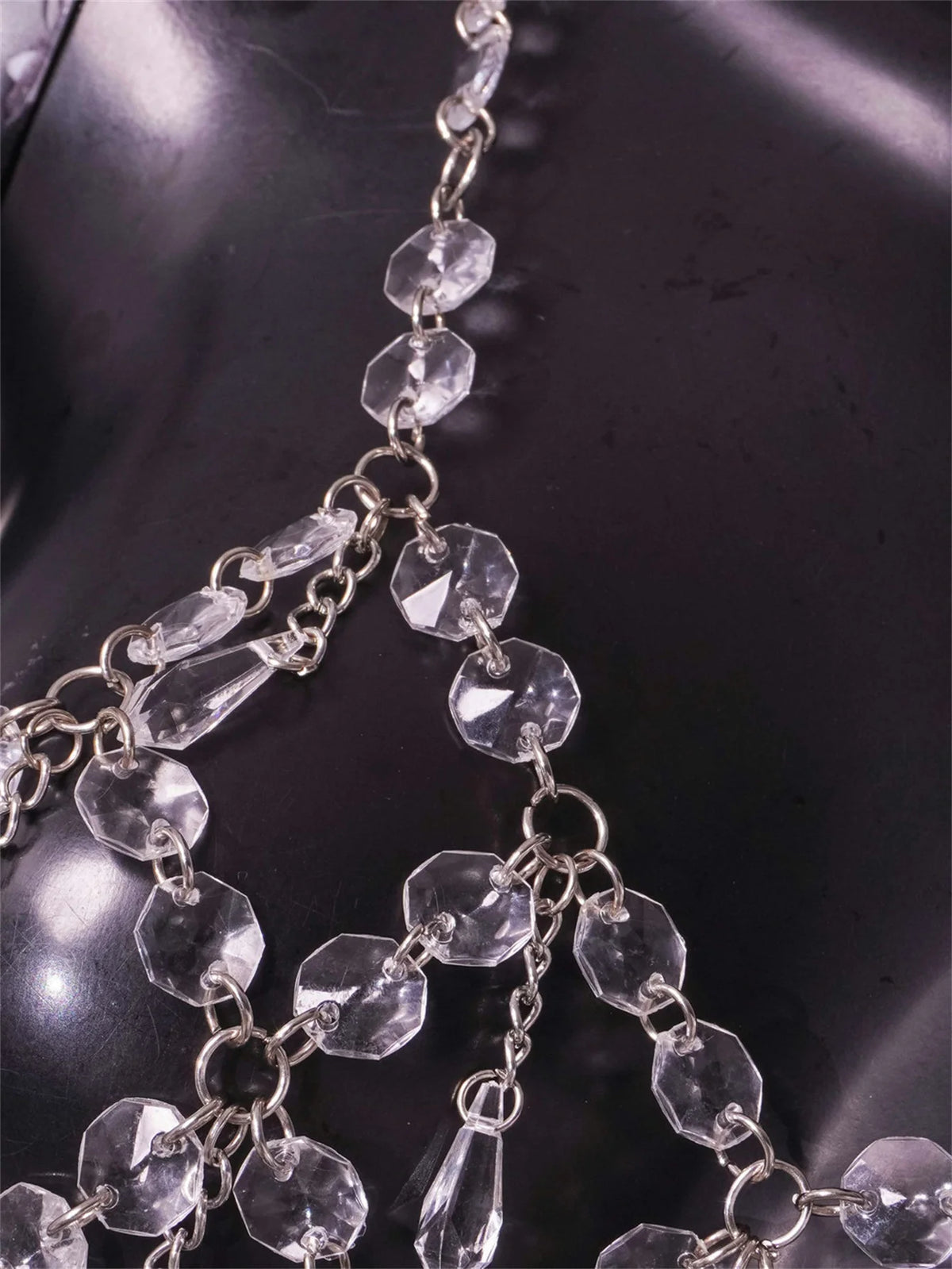 Gilda Clear Crystal Chain See-Through Lingerie Slip Mini Cover-Up