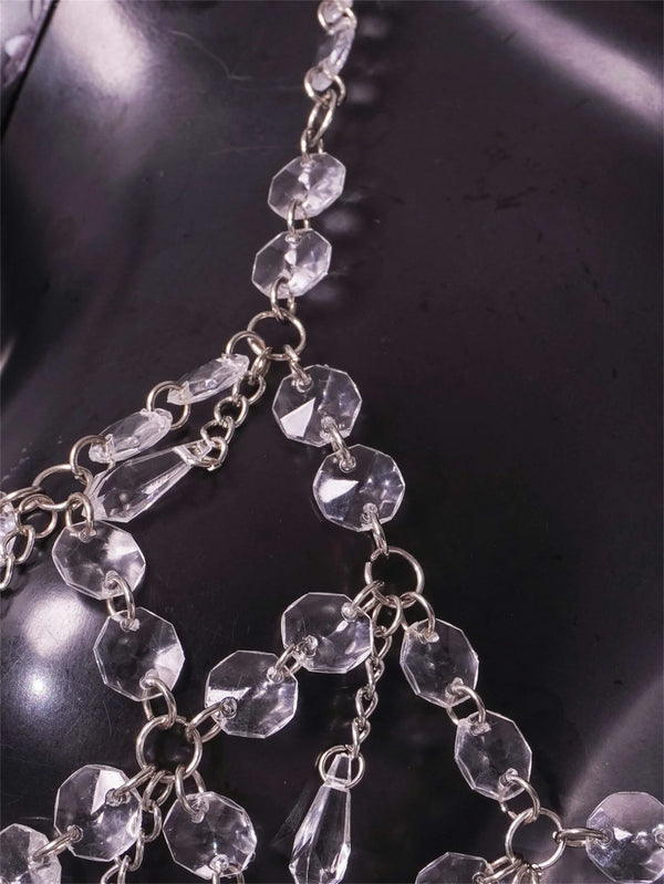 Gilda Clear Crystal Chain See-Through Lingerie Slip Mini Cover-Up