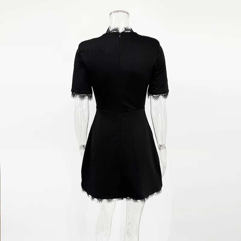 Nadine Lace-Paneled Stand-Collar Mini Dress