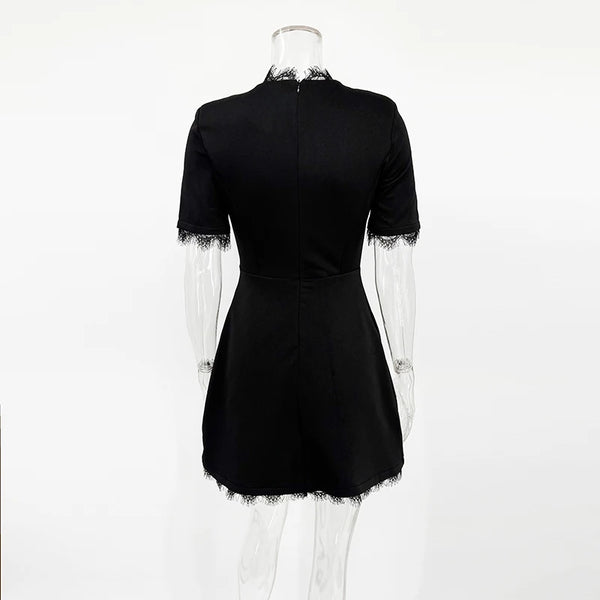 Nadine Lace-Paneled Stand-Collar Mini Dress