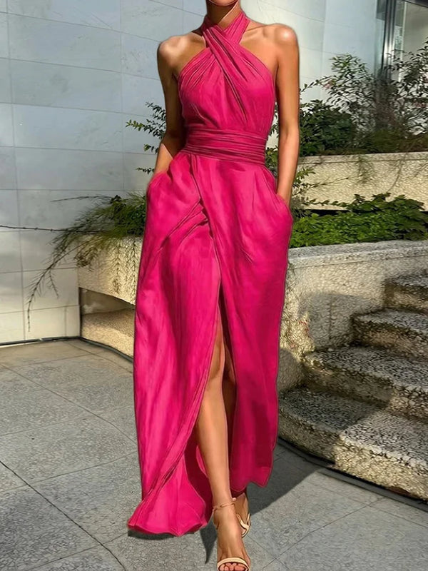 Juliette Halter Split A-Line Maxi Dress