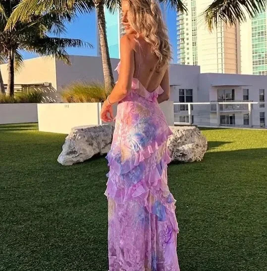 Aurelia Ruffle Asymmetric Maxi Dress