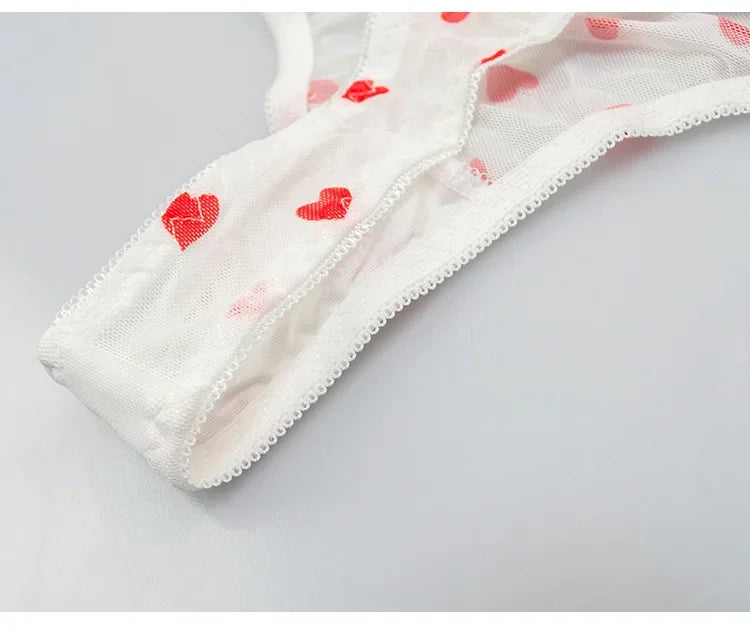 Ingeborg Heart Print Sheer Mesh Underwire Bra & Brief Lingerie Two-piece