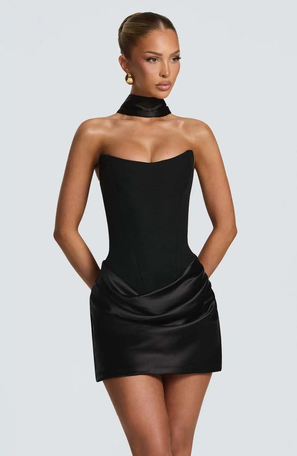 Regina Ruched Satin Strapless Mini Dress