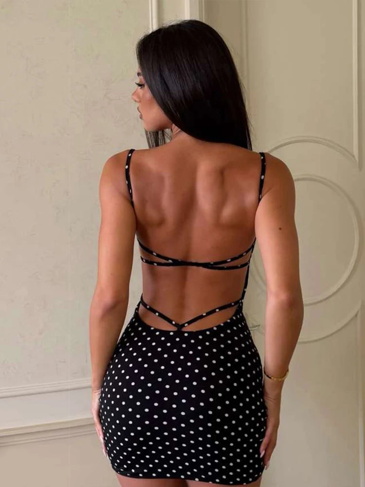 Sabeline Polka-Dot Strappy Backless Bodycon Cami Mini Dress