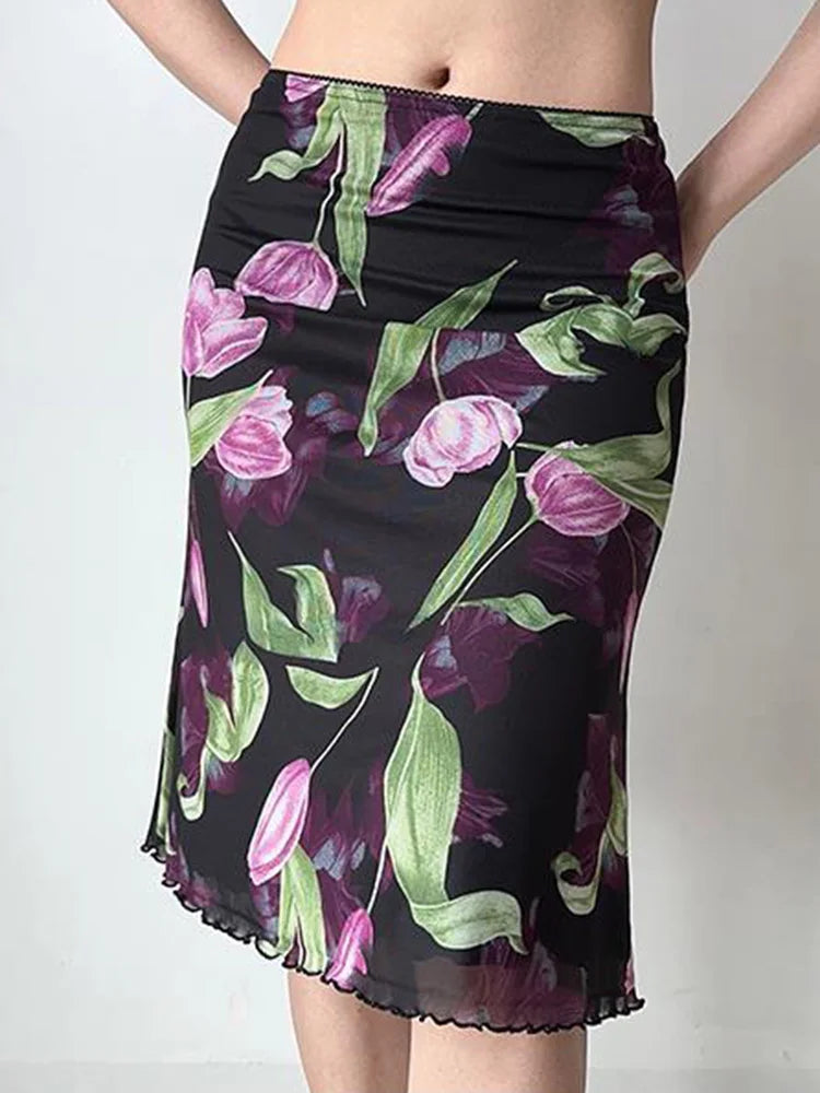 Priya Floral Mesh Midi Skirt One-piece