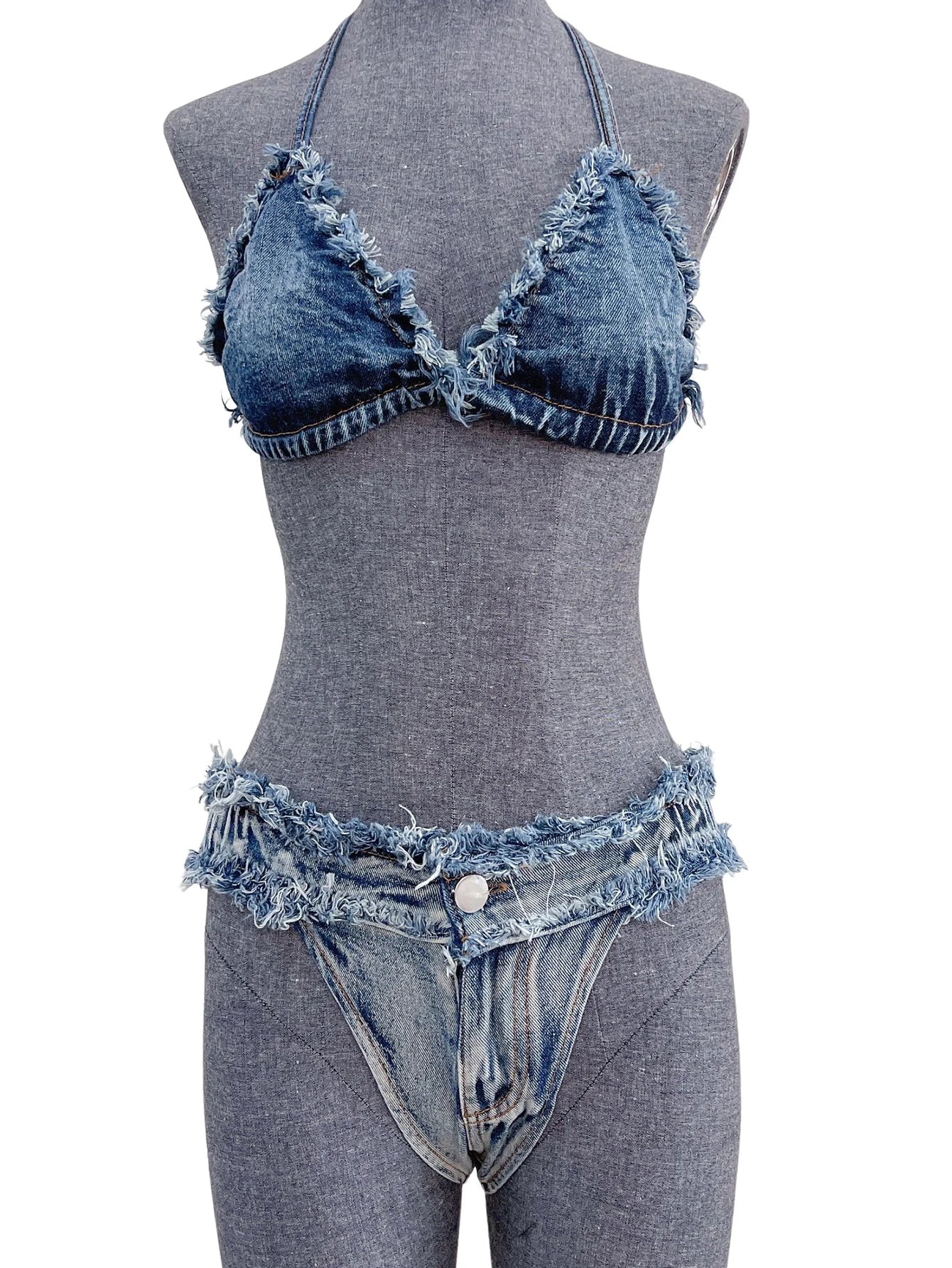 Indigo Lace-Up Halter Romper