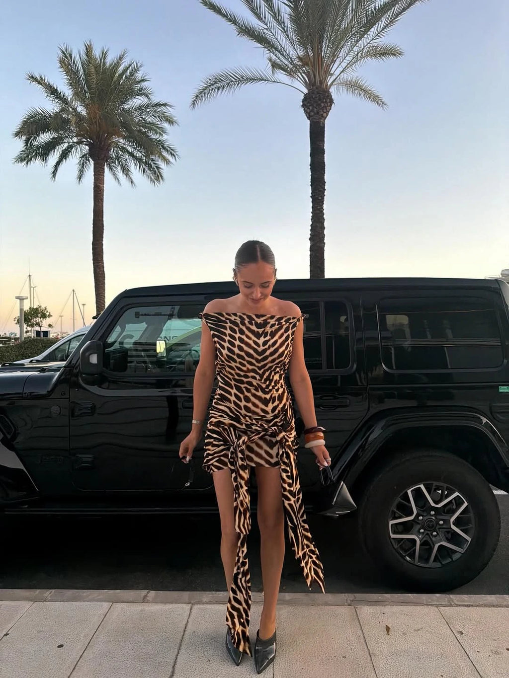 Zara Leopard Off-Shoulder Bodycon Midi Dress
