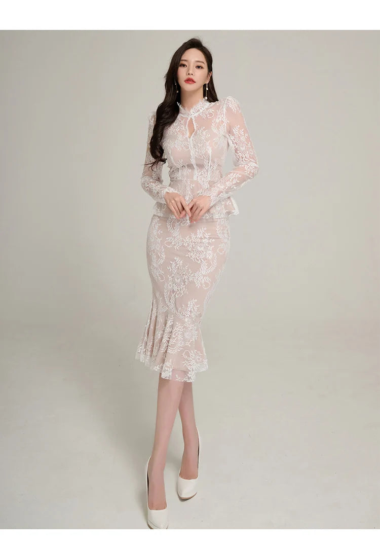 Lavinia Lace Mermaid Midi Skirt Set Two-piece