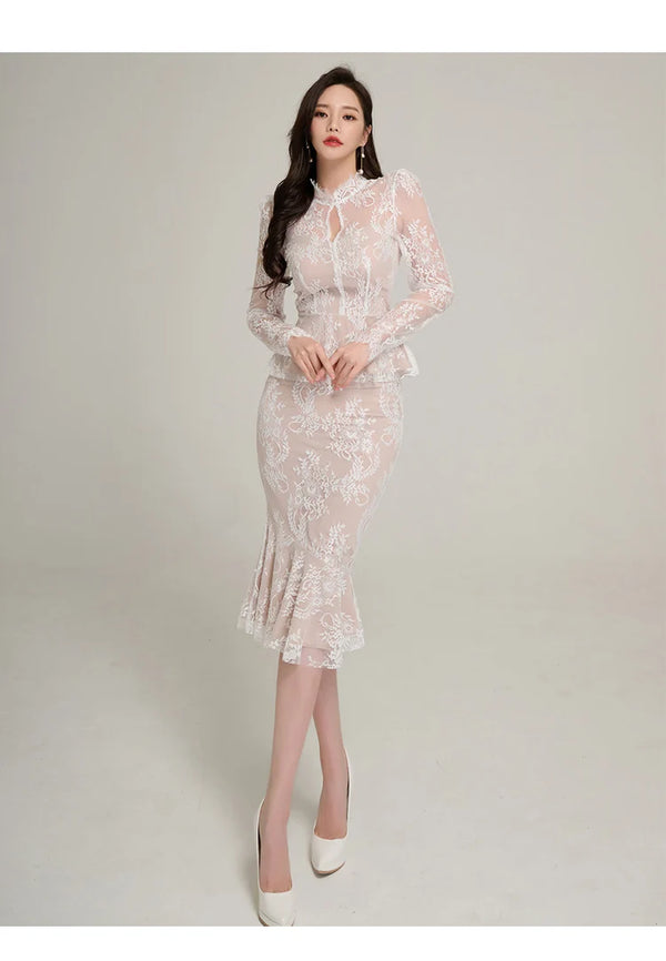 Lavinia Lace Mermaid Midi Skirt Set Two-piece