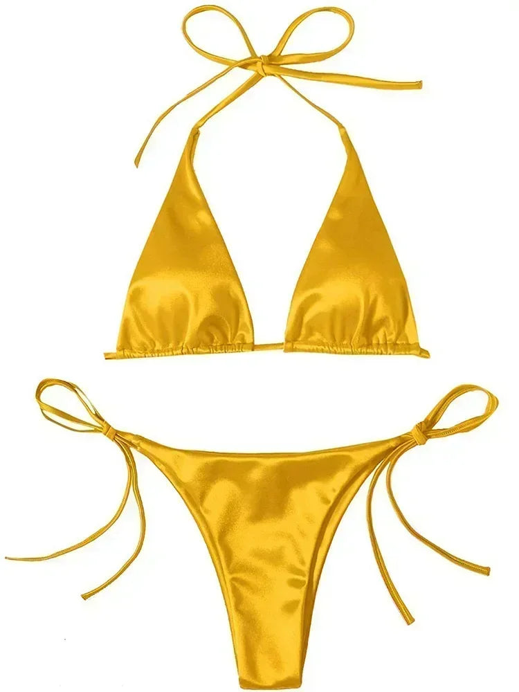 Valentina Metallic Wrap Halter Bikini Two-piece