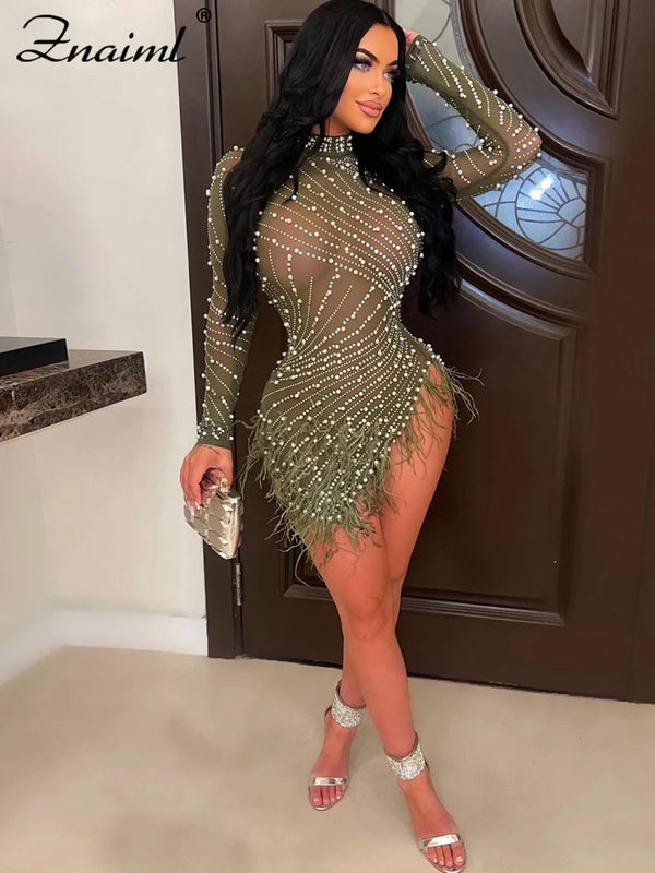 Isadora Feather Crystal Mini Dress