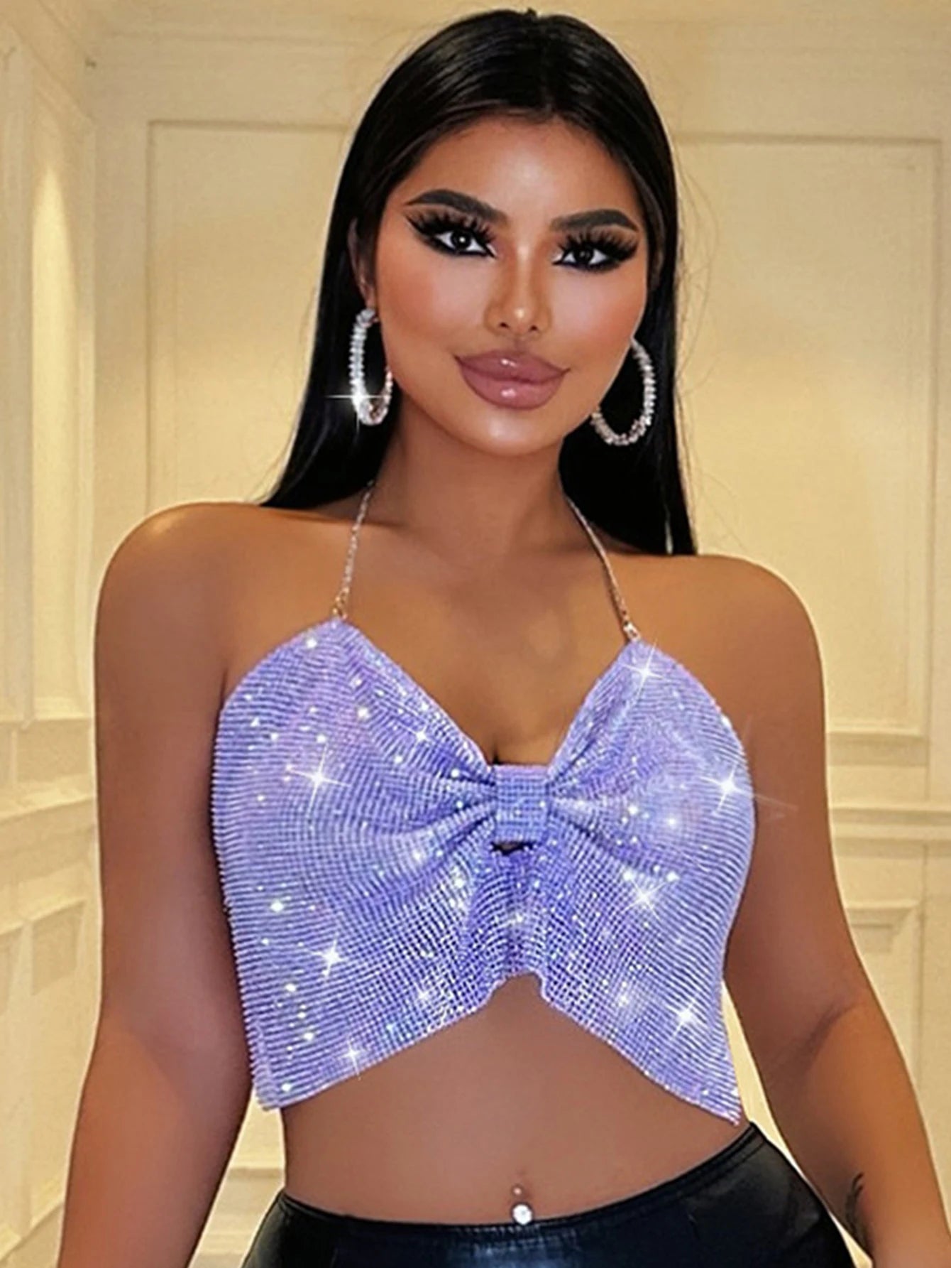 Zaria Purple Rhinestone Backless Corset Crop Top Secondary image