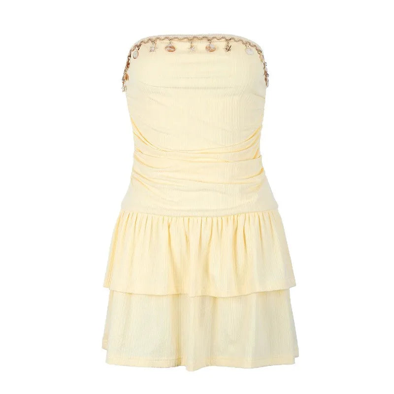 Hollis Yellow Shell-Trim Strapless Mini Dress